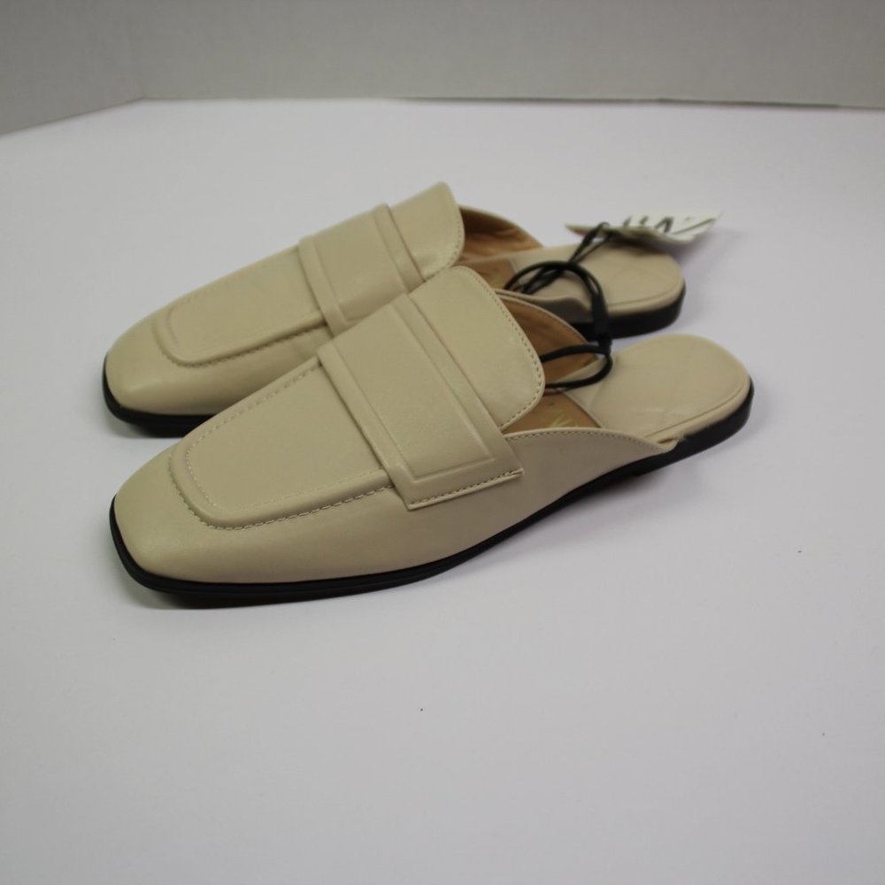 Zara New Flat Squared Toe Off White Crème Mules Shoes Size 6